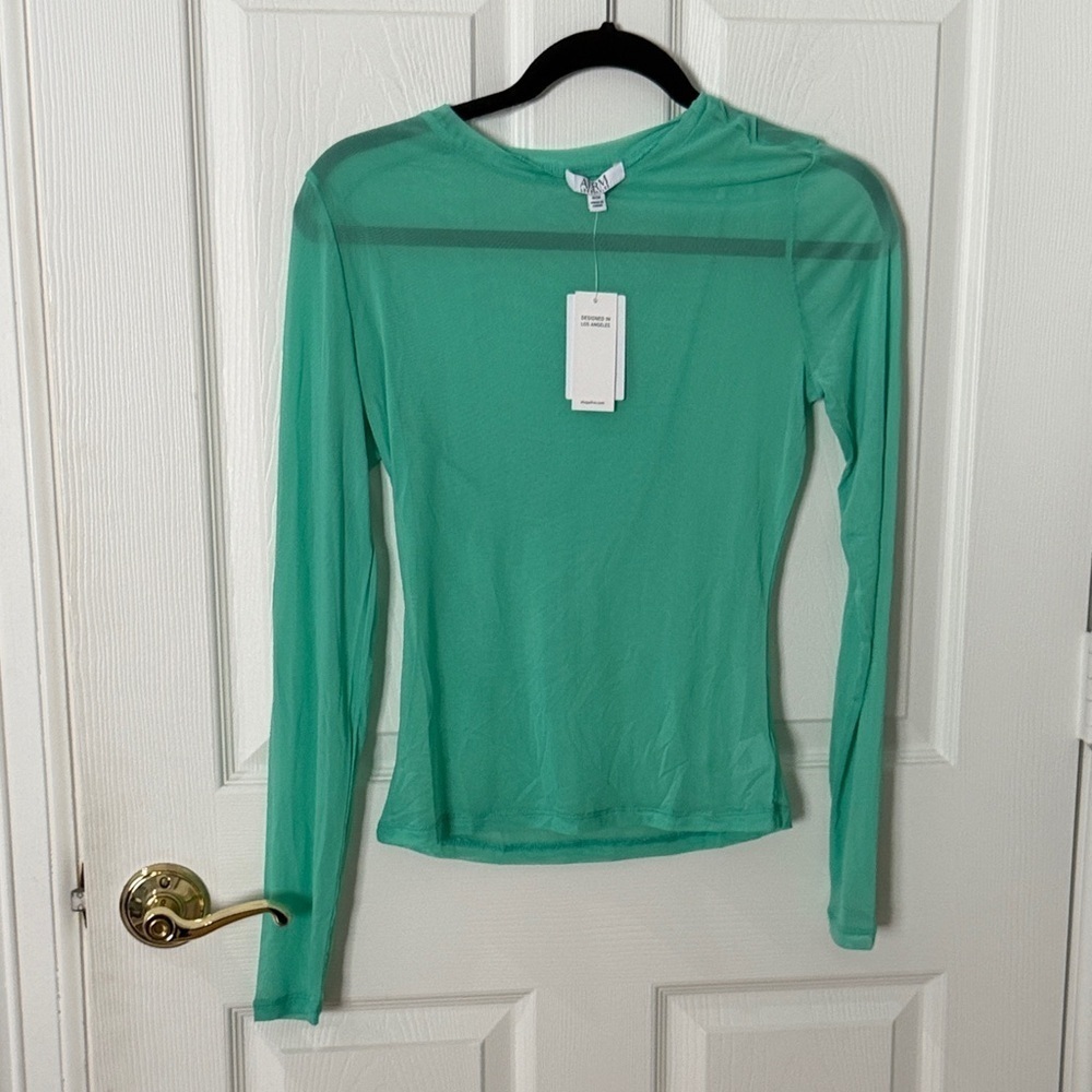 NWT AFRM spearmint Long Sleeve Women's Top mesh see through medium